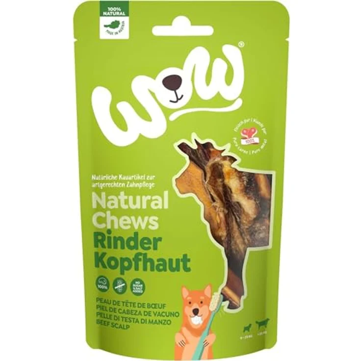 WOW Natural Chew Rinderkopfhaut, 350 g, für mittelgroße bis sehr große Hunde, getreidefrei und ohne künstliche Zusätze – Bild 1