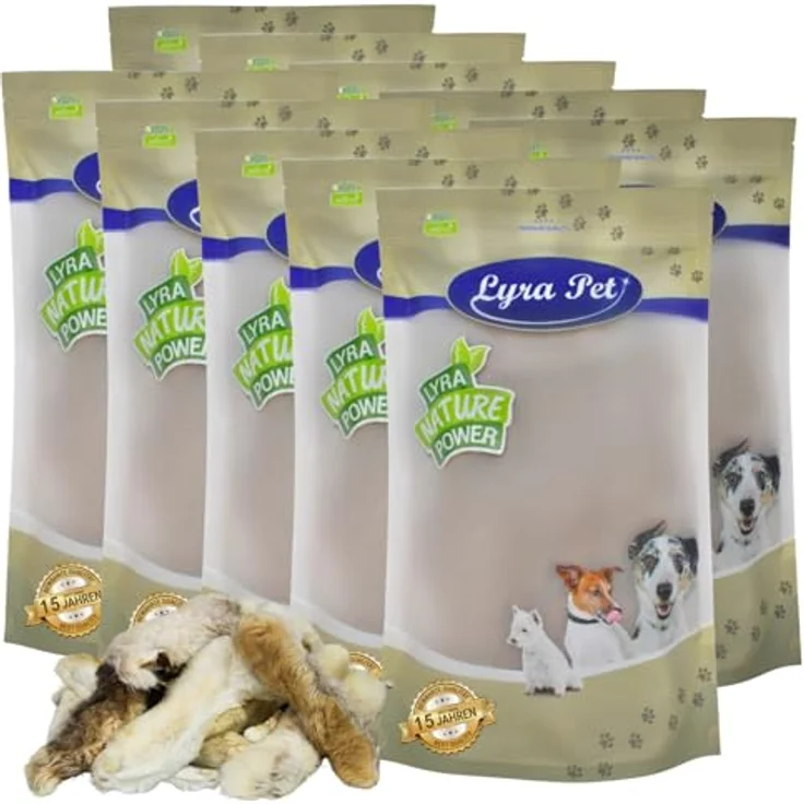 Lyra Pet® Kaninchenpfoten mit Fell, 10 kg getrockneter Kausnack für Hunde, natürlich, proteinreich und fettarm – Bild 1