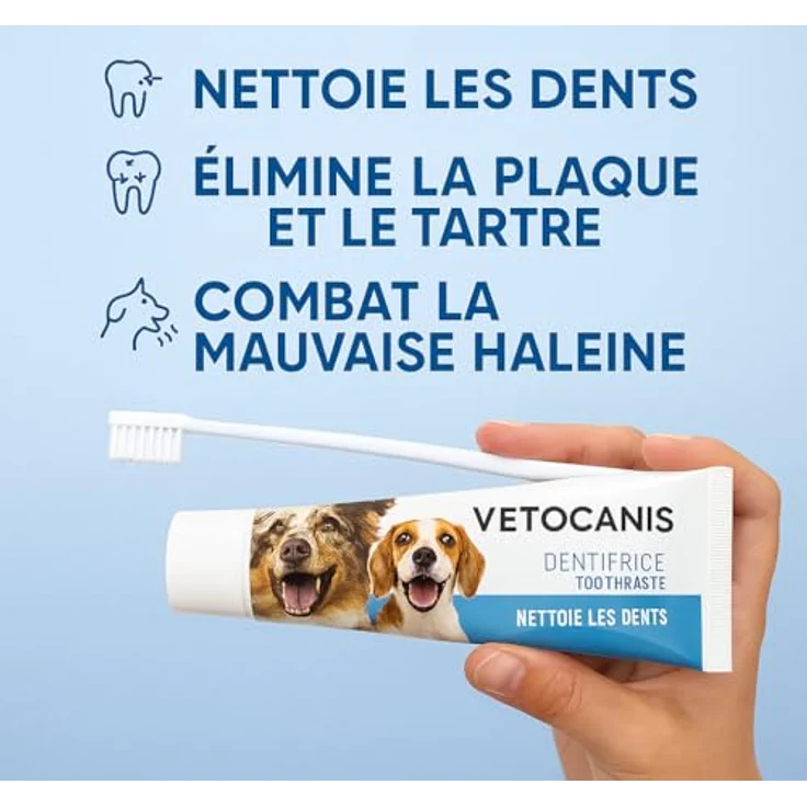 Vetocanis Bio00068 Zahnpflegeset für Hunde, mit Zahnbürste, Zahnpasta mit Biscuit-Geschmack und Massagebürste, für gesunde Zähne und frischen Atem, 1 Stück – Bild 2
