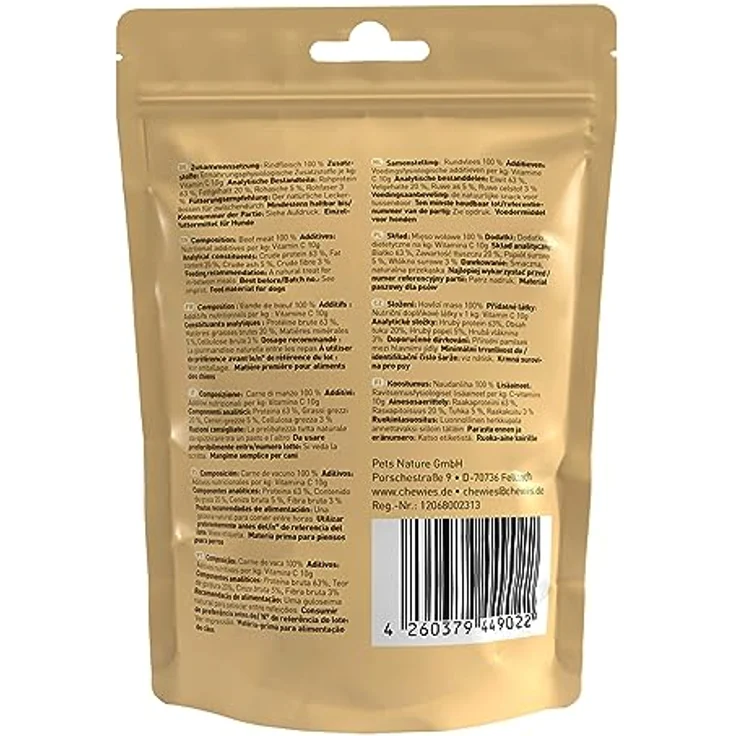 Chewies Fleischstreifen MINI Hundeleckerli aus 100 % Rindfleisch, 70 g, luftgetrocknete Rinder Kaustreifen, hypoallergen & getreidefrei, Snack für kleine Hunde – Bild 2