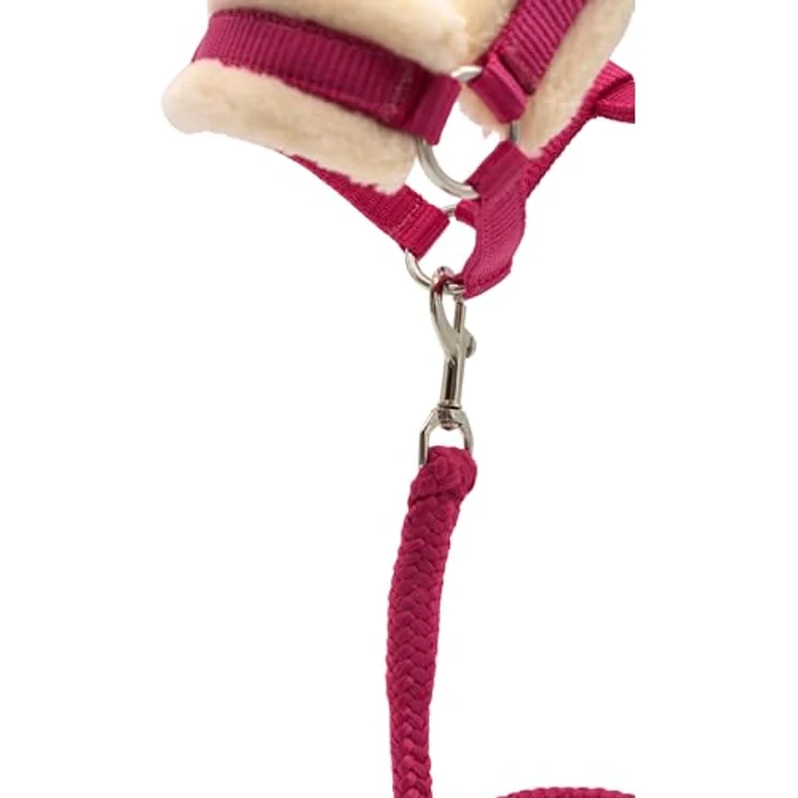 PFIFF Hobby Horse Halfter-Set „Little Lou“, Verstellbares Halfter mit Flauschiger Fellunterlage und Führstrick, Pink – Bild 3