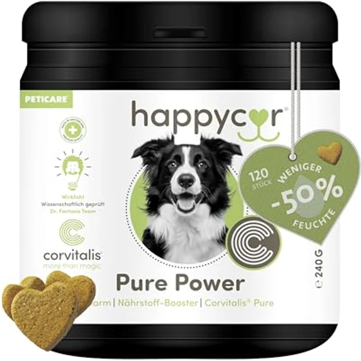 happycor® Pure Power Nährstoff-Booster für Hunde, 120 Funktionssnacks mit CORVITALIS®, Curcuma & Algen, unterstützt Darmflora & Immunsystem, 240g – Bild 1