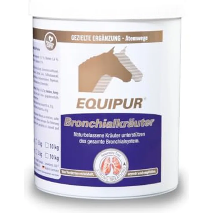 EQUIPUR Bronchialkräuter Pellets, 1 kg Ergänzungsfuttermittel für Pferde zur Unterstützung des Bronchialsystems mit natürlichen Kräutern und Flavonoiden
