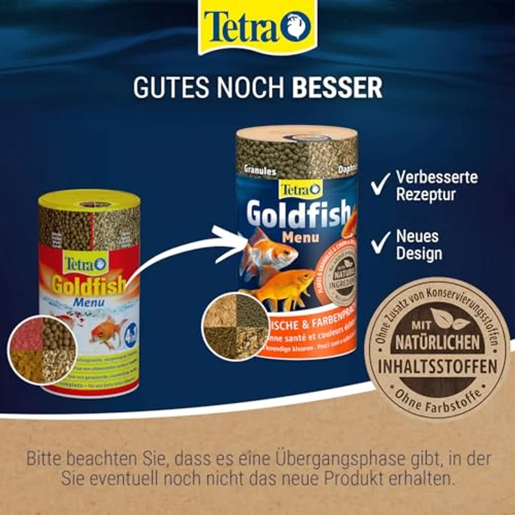 Tetra Goldfish Menu 4in1 Fischfutter-Mix, 250 ml Dose mit Crisps, Flocken, Granulat und Daphnien für Goldfische und Kaltwasserfische – Bild 2