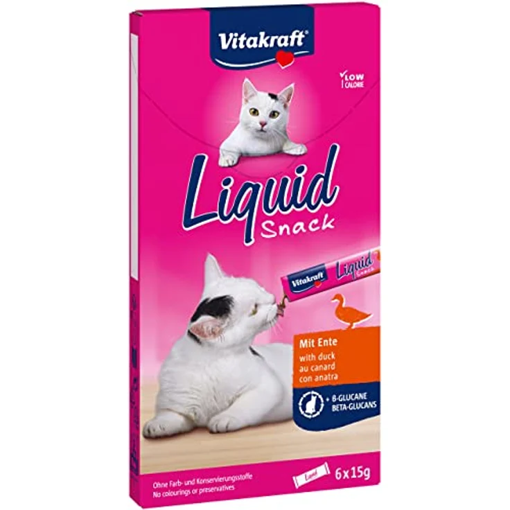Vitakraft Liquid Snack, cremige Katzenleckerlis mit Ente und Beta-Glucanen zur Verbesserung der Immunabwehr, 6x 15g Sachets – Bild 1