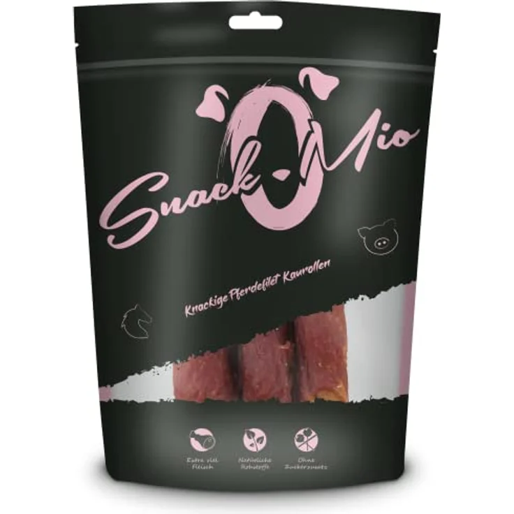 SnackOMio knackige Pferdefilet 3 Kaurollen, 150g, getreidefrei und ohne Zuckerzusätze, natürliche Hundesnacks – Bild 1