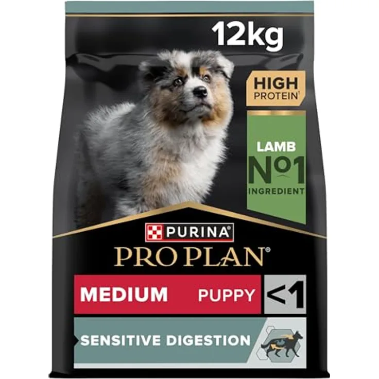 PURINA PRO PLAN Medium Puppy Lamm & Reis Sensitive Digestion, Trockenfutter für welpenmittelgroßer Rassen, Sparpaket 2 x 12 kg