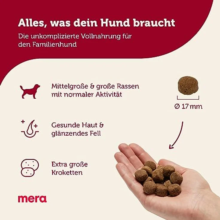MERA Essential Brocken, Hundefutter trocken mit Geflügel Protein, große Kroketten, mit Omega-3 und Omega-6, 12.5kg – Bild 2
