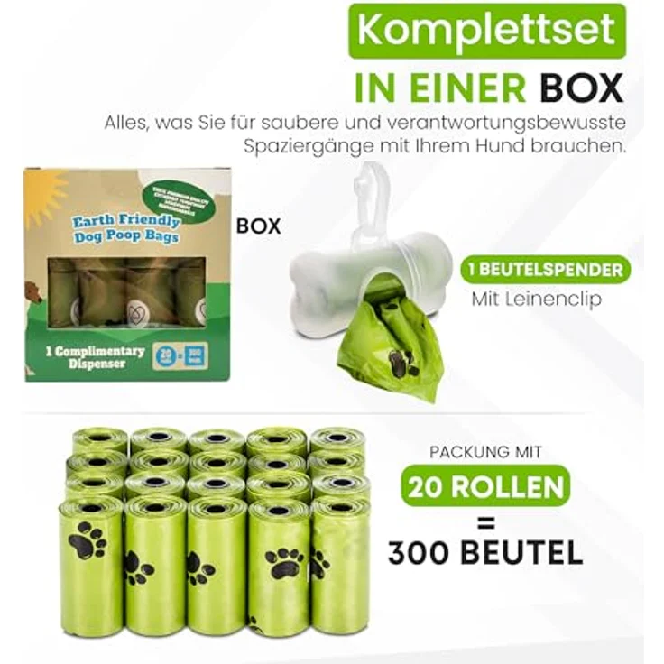 ALL PETS UNITED® Hundekotbeutel biologisch abbaubar, 300 Stück, 100% kompostierbar mit Spender, 22 x 31 cm, auslaufsicher und plastikfrei – Bild 4