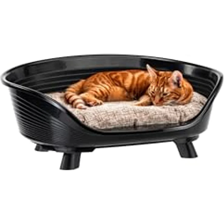 Ferplast Hundebett Throne, erhöhter Hundekorb für kleine Hunde und Katzen, waschbar, atmungsaktiv, rutschfest, 61,5 x 45 x H 26 cm, Schwarz – Bild 1