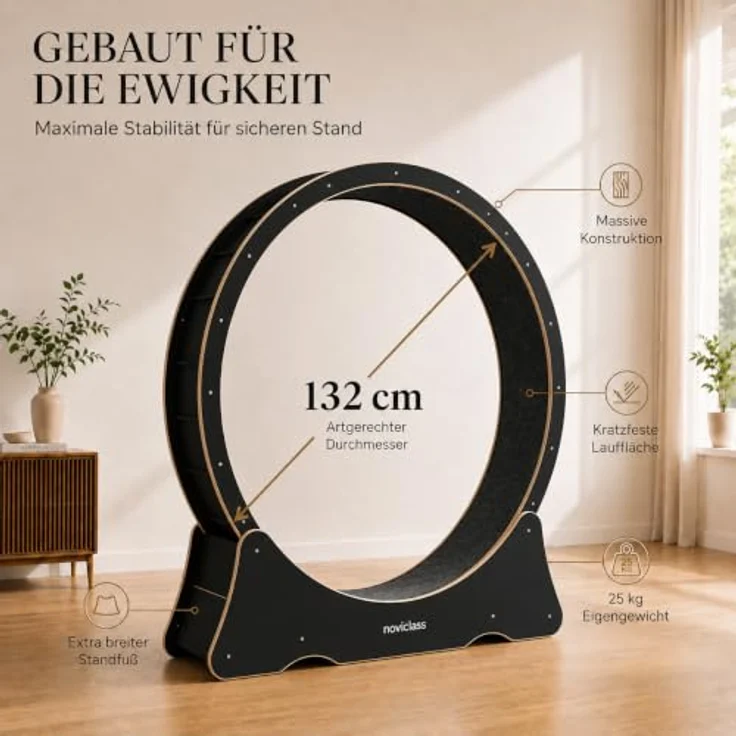 noviclass® Katzenlaufrad Baghira Groß XXL, 132 cm Durchmesser, inkl. Anti-Vibrationsmatte, kurzfloriger Teppich in Schwarz mit beigem Teppich – Bild 5