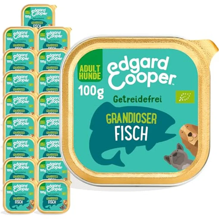 Edgard & Cooper Bio-Nassfutter für ausgewachsene Hunde – Bio-Fisch – 100 g (17er-Pack) – Hochwertiges, glutenfreies Futter mit frischem Fleisch und Präbiotika zur Unterstützung der Verdauung
