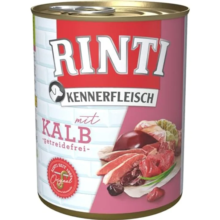 Rinti Pur Kennerfleisch Kalb, 12er Pack à 800g, hochwertiger Hundesnack aus mindestens 15% Kalbfleisch