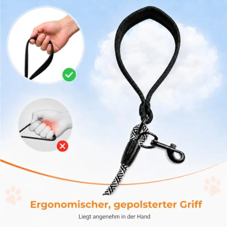 Eyelaf Schleppleine für Hunde, 20m reflektierend mit gepolstertem Griff, 2 Karabinerhaken, geflochtene Trainingsleine für kleine bis große Hunde – Bild 4