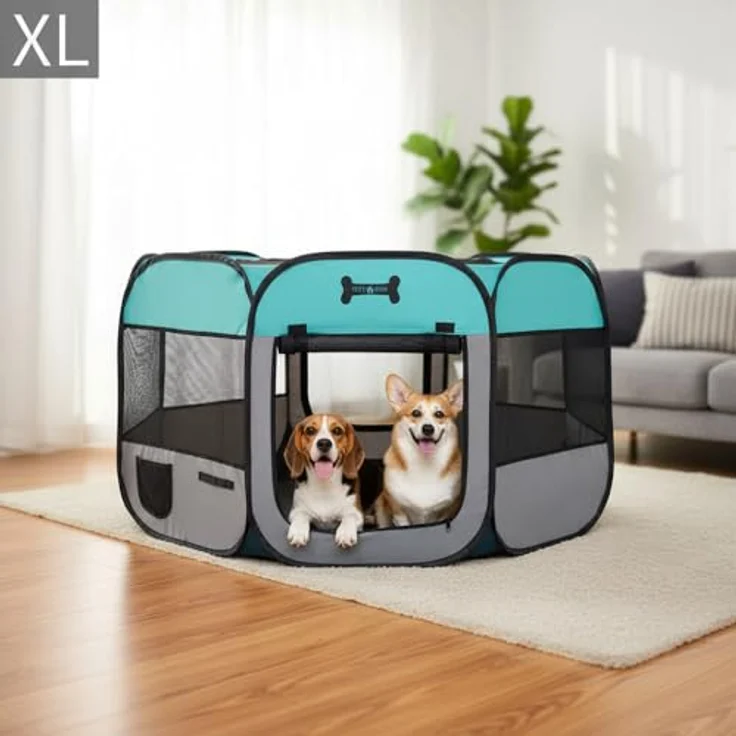 Mucola Welpenlaufstall faltbar, mobiler Welpenauslauf 125x125x64 cm mit Pop-Up-System, Netzabdeckung & Tragetasche, 600D Oxford wasserdicht, leicht & stabil für Indoor/Outdoor – Bild 2