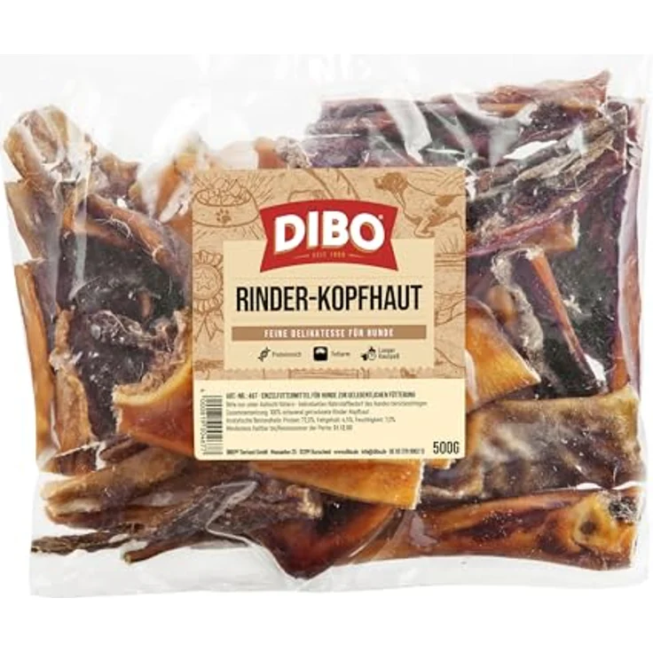 DIBO Rinderkopfhaut 500g, natürlicher Hundesnack für Zahngesundheit, leicht verdaulich für mittelgroße bis große Hunde – Bild 2