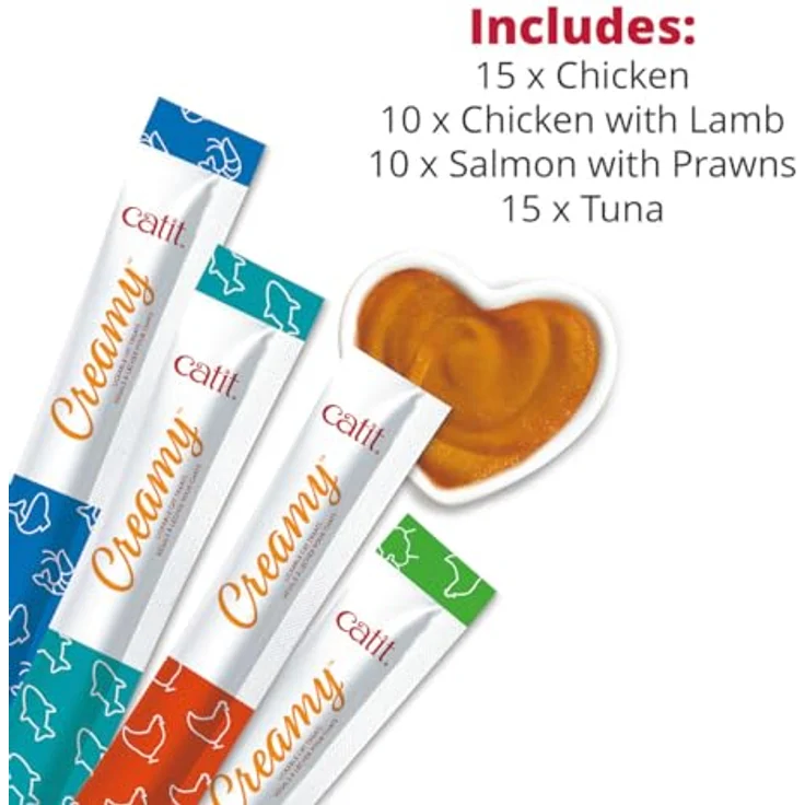 Catit Creamy Multi Pack, Katzensnacks mit Huhn, Thunfisch, Lamm und Meeresfrüchten, 50 x 10 g Tuben, getreidefrei und ohne künstliche Zusätze – Bild 2