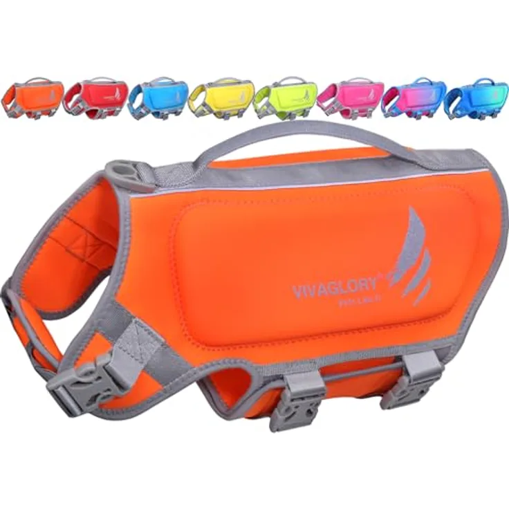 VIVAGLORY Hunde Schwimmweste High Buoyancy, Sicherheitsweste für kleine Hunde, verstellbare Riemen, Neopren, S, Orange