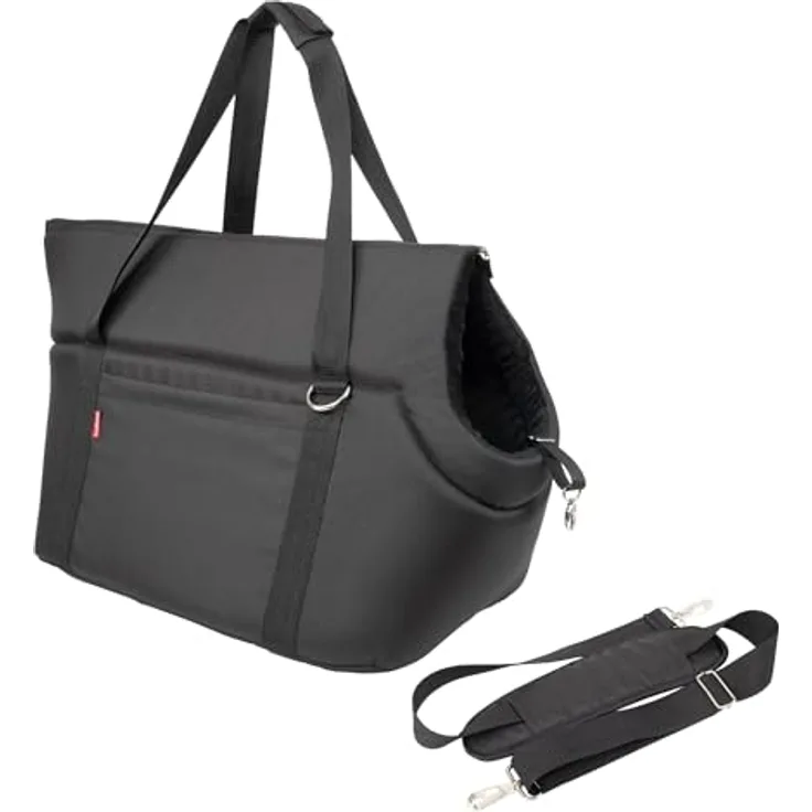 BOUTIQUE ZOO Hundetragetasche XL, Transporttasche für Hunde & Katzen bis 15 kg, weich, faltbar & waschbar, 52×35×39 cm, Schwarz/Minky