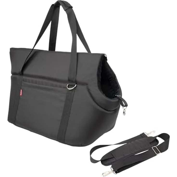 BOUTIQUE ZOO Hundetragetasche XL, Transporttasche für Hunde & Katzen bis 15 kg, weich, faltbar & waschbar, 52×35×39 cm, Schwarz/Minky – Bild 1