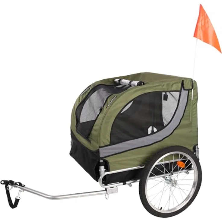 Flamingo Hundeanhänger für Fahrrad, faltbar mit Regenschutz, geeignet für E-Bikes, max. 30 kg, grün, A:76 cm B:57 cm C:65,5 cm D:130 cm – Bild 3