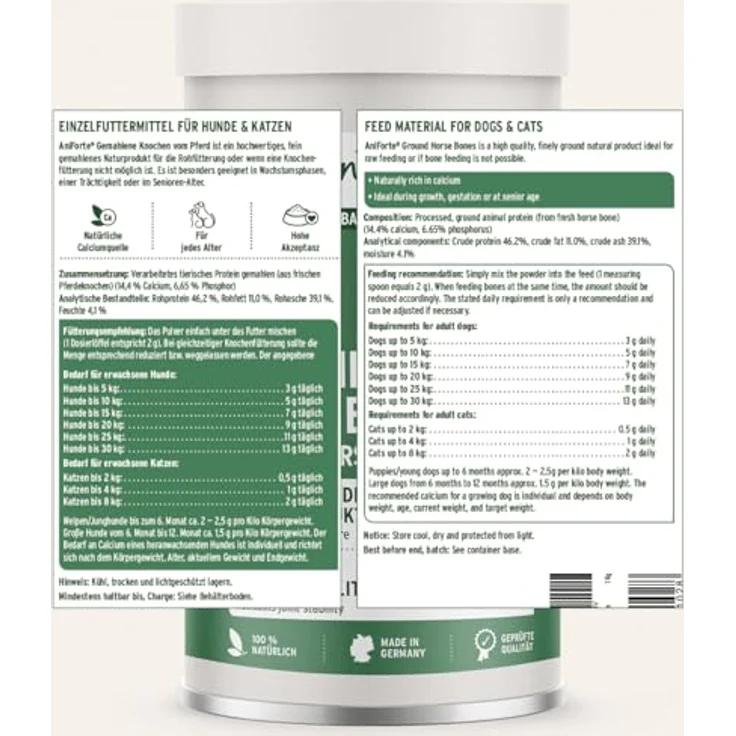 AniForte BARF-Line Gemahlene Knochen vom Pferd, hochwertige Calciumquelle für Hunde und Katzen, 1 kg – Bild 9