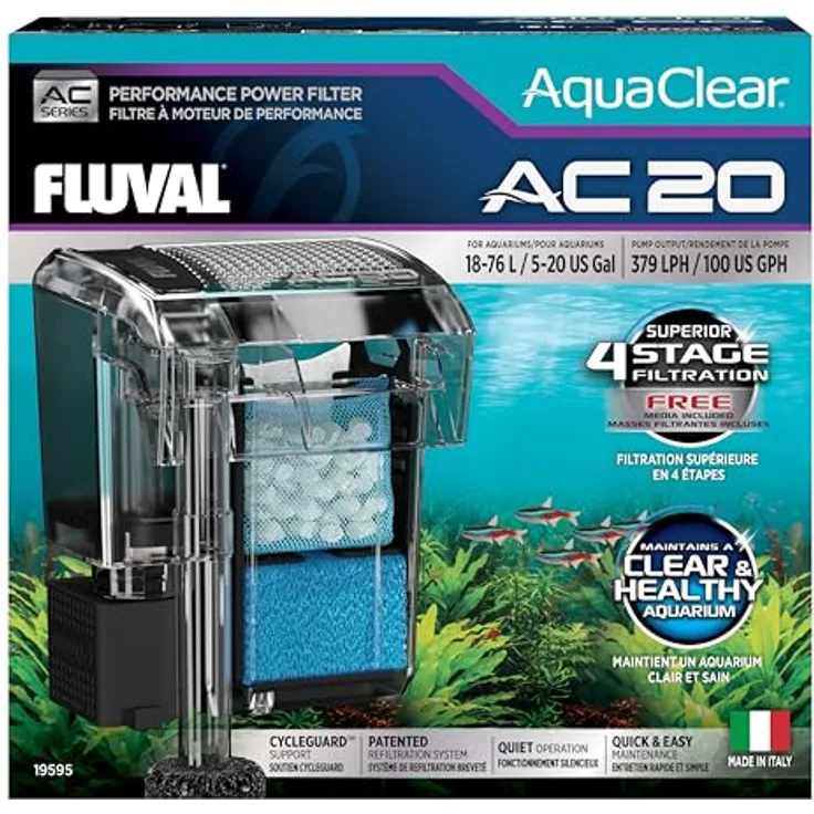 Fluval AC20, Innenfilter für Aquarien bis 76 l, mehrstufige Reinigung, leiser Betrieb, Süsswasser und Salzwasser geeignet