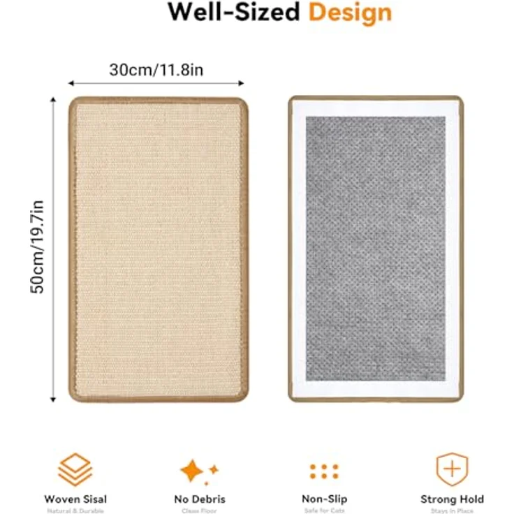 Gimars 2er Set Sisal Kratzmatte Katze, 50x30cm, rutschfester Kratzschutz für Sofa & Wand, selbstklebend mit Klettsystem, beige – Bild 4