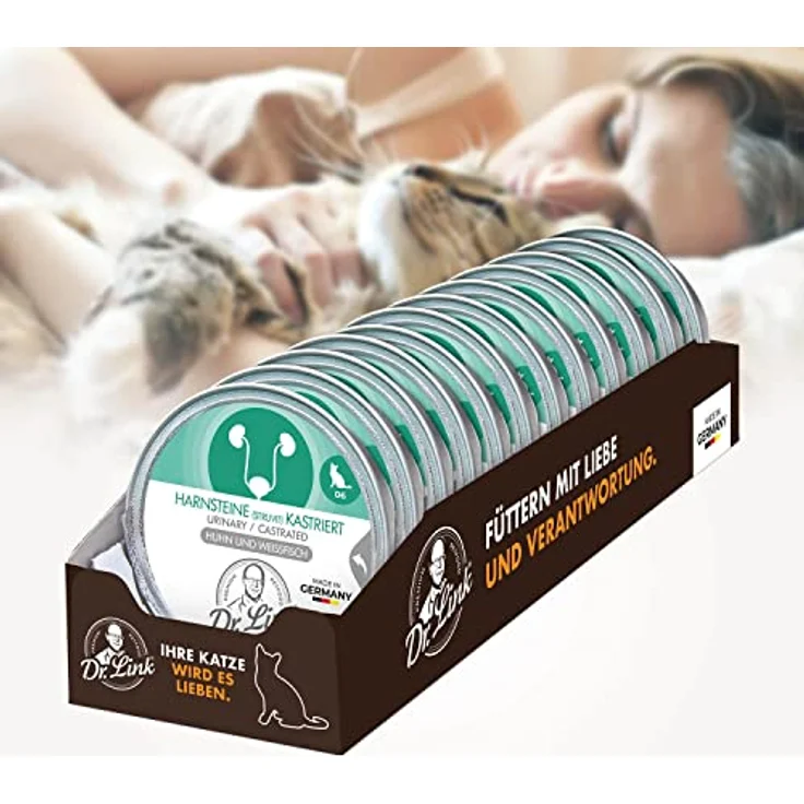 Dr. Link VET PETCARE Spezial-Diät Katzenfutter für kastrierte Katzen & Kater, Huhn & Weißfisch – Unterstützung der Harnwege, pH-Wert-Regulierung, Omega-3-Fettsäuren, glutenfrei, 12x 85g Schale – Bild 3