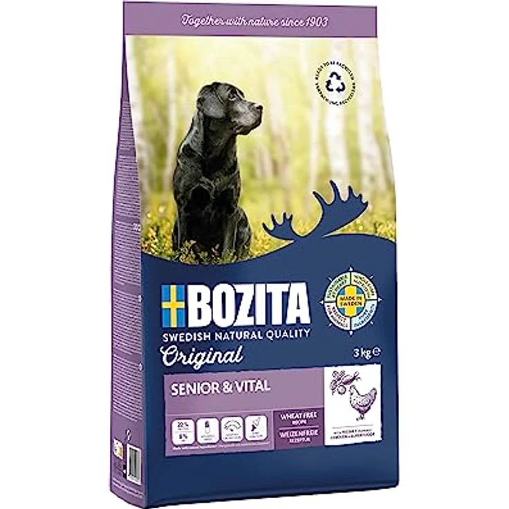 Bozita Hundefutter Original Adult Senior Huhn, 3 kg weizenfreies Trockenfutter für ältere Hunde, hohe Proteinqualität für Vitalität – Bild 1
