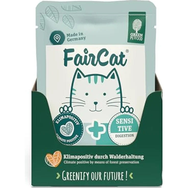 Green Petfood FairCat Sensitive, getreidefreies Katzen-Nassfutter mit Flohsamenschalen & Fenchel, 8 x 85 g für wählerische Katzen, angenehmer Duft, ohne Tierversuche – Bild 2