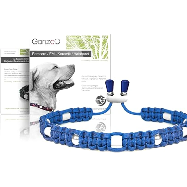 Ganzoo EM Keramik Hundehalsband Paracord 550, Enzianblau, Zierperlen Schmuckdesign, XS 26-32 cm, verstellbar mit Kordelstopper, nicht zum Anleinen – Bild 1