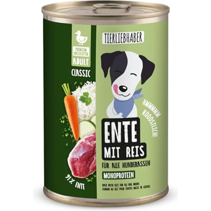 TIERLIEBHABER Nassfutter Ente mit Reis 400g, natürliches Alleinfutter ohne Getreide und Zucker, hoch in Fleischanteil – Bild 1