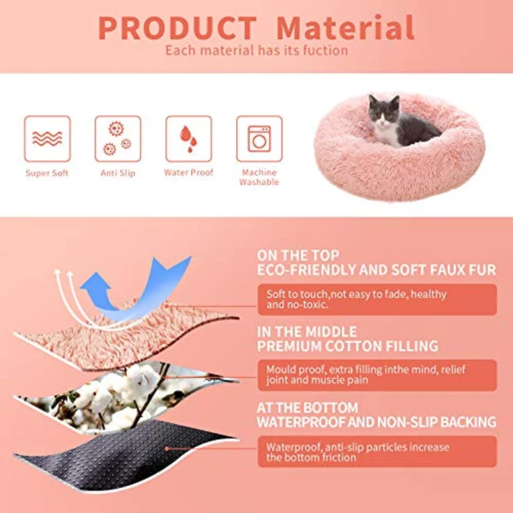 BVAGSS Rundes Hundebett, Flauschiges Donut Katzenbett aus Ultra Weichem Plüsch, Waschbar, 70 cm, Bean Paste für Kleine und Mittelgroße Hunde, Katzen – Bild 2