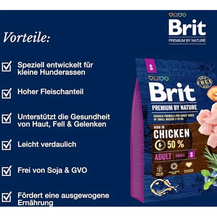 Brit Premium by Nature Adult S, Hunde-Trockenfutter 8kg für ernährungsbewusste Hunde – Bild 2