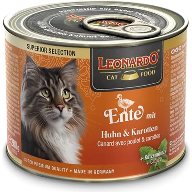 LEONARDO Katzen Nassfutter Superior Selection, Ente mit Huhn & Karotten, 6x200g Dose, getreidefrei, ohne Zucker, Made in Germany – Bild 2