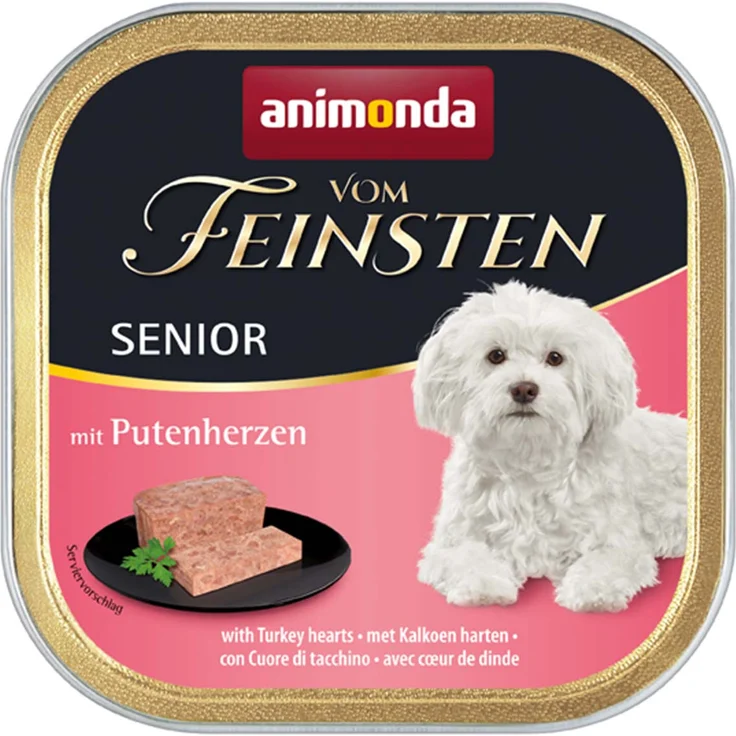 animonda vom Feinsten Senior Putenherzen, Hunde-Nassfutter ohne Zucker, 22x150g