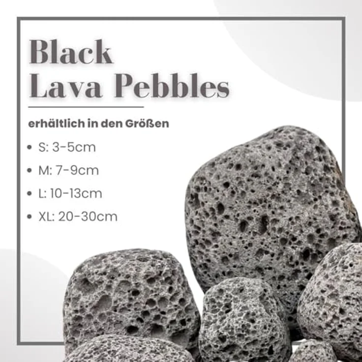 AquaOne Black Lava Pebbles, 25 kg Mix Natursteine für Aquascaping, Größe S-XL, Wasser neutral, dekorativ für Aquarien und Terrarien – Bild 2