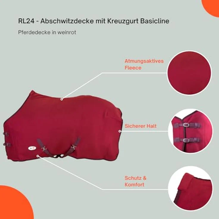 RL24 Abschwitzdecke BASICLINE, atmungsaktiv mit Kreuzgurt, weinrot, 65 cm – Bild 2