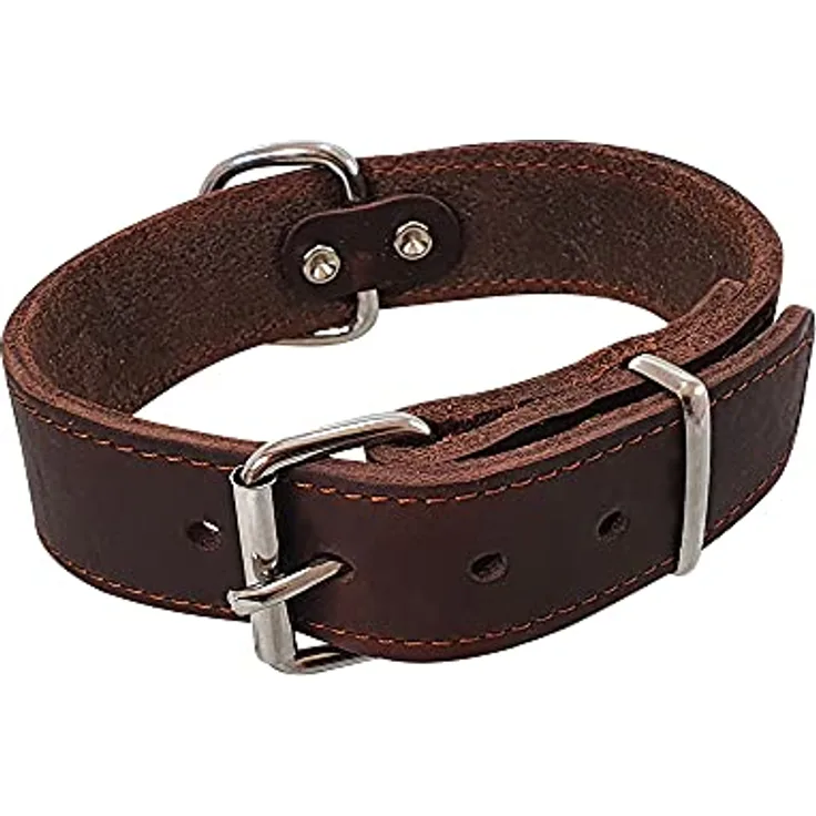 Nobby 80932-03 Halsband TABIL extra breit, braun, 45 cm (32-36 cm), 30 mm, Fettleder mit Vintage-Optik