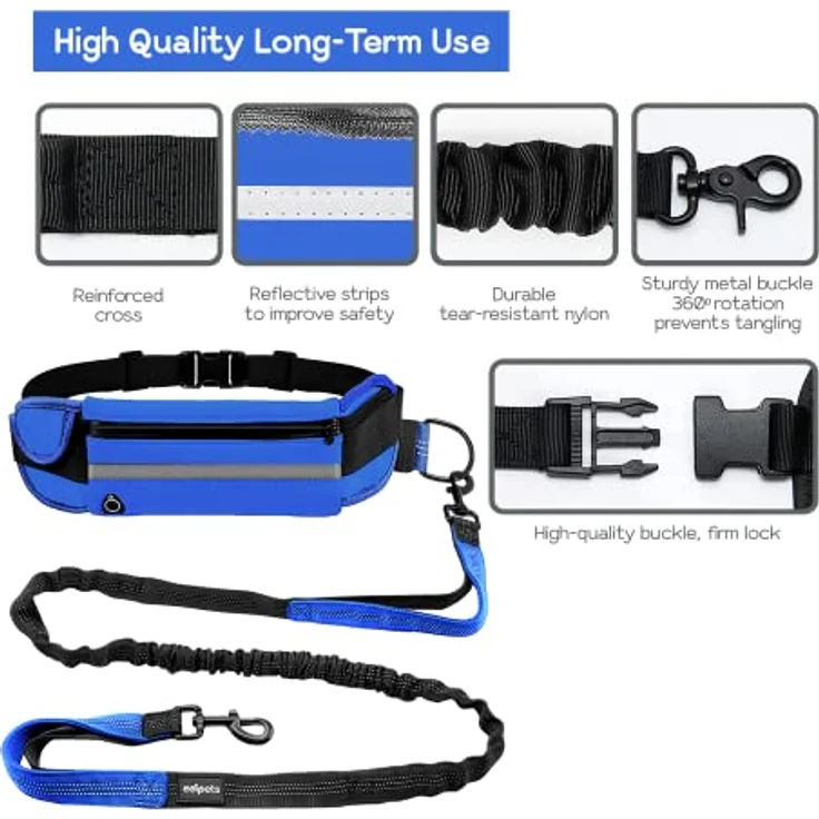 Edipets Joggingleine für Hunde, freihändig, 160-220 cm, Anti-Stress, reflektierend, blau – Bild 2