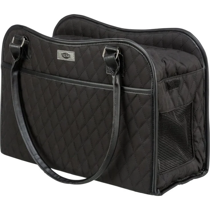 TRIXIE Tiertransporttasche Amina, schwarze Kunststofftasche für Hunde, 18 × 29 × 37 cm