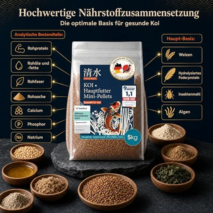 AGUALEVE PRO KOI Hauptfutter Mini-Pellets 15 L (ca. 5 kg) – schwimmende 3 mm Pellets für Koi, Vital-360°-Rezeptur mit Weizenkeim, Spirulina und Astaxanthin, Made in Germany – Bild 5
