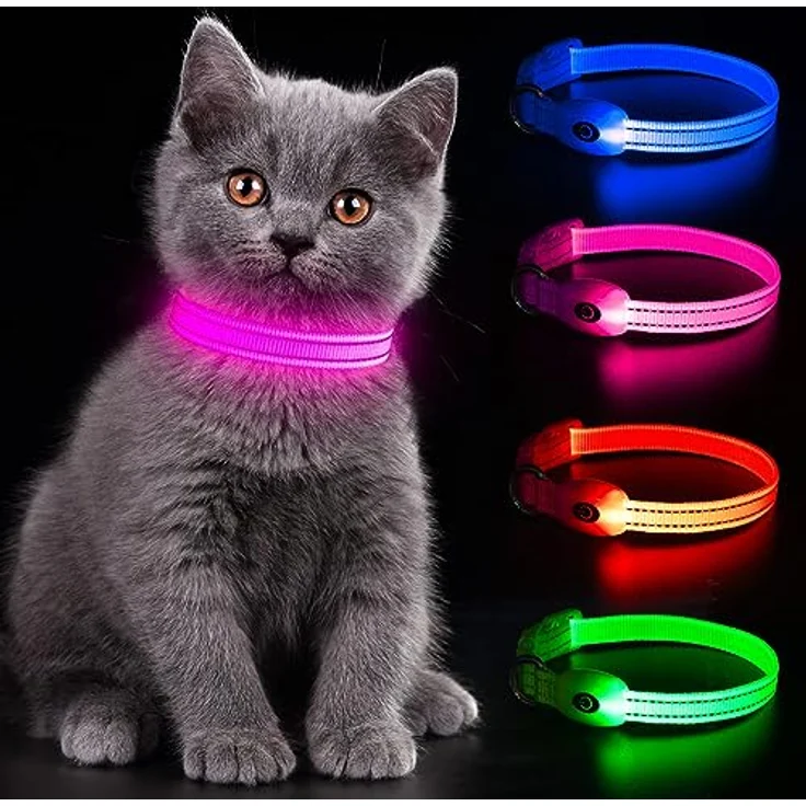 YFbrite LED-Welpenhalsband XS, verstellbares, reflektierendes und wasserdichtes Leuchthalsband in Rosa, für Hunde und Katzen – Bild 2