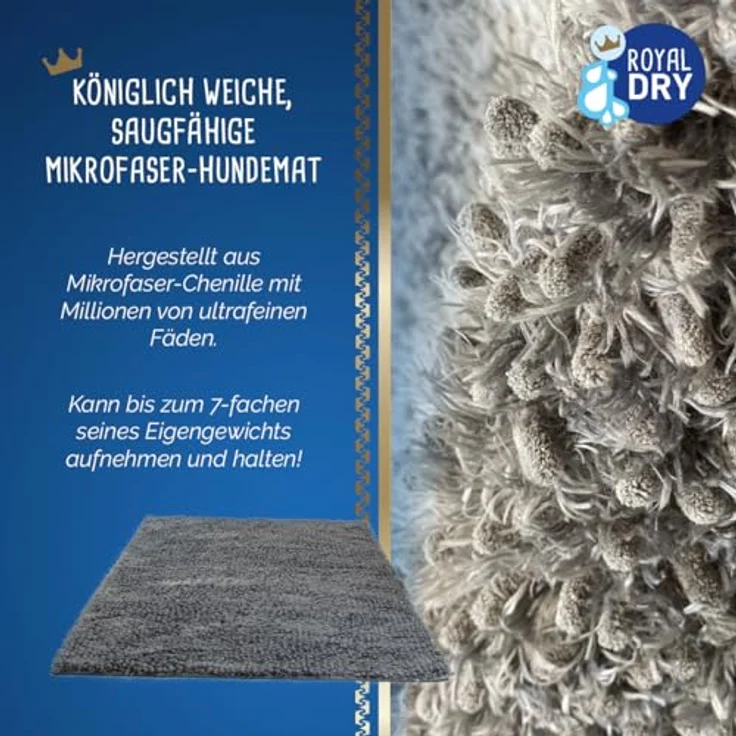 Royal Dry Anti-Flecken-Matte für Hunde, saugfähige Mikrofaser-Chenille, 91 x 152 cm, rutschfest, antibakteriell – Bild 4