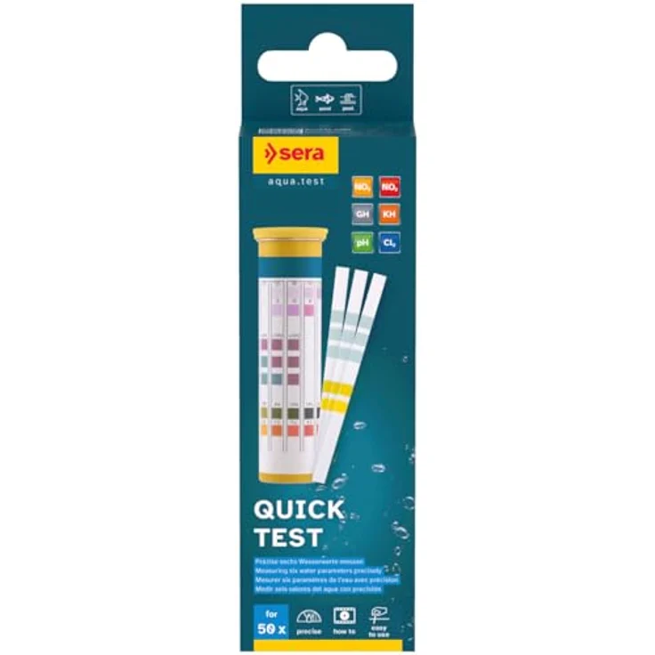 Sera Aquarium-Wassertester Quick Test, 50 Teststreifen für pH, KH, GH, NO3, NO2 und Cl, einfache Anwendung – Bild 1