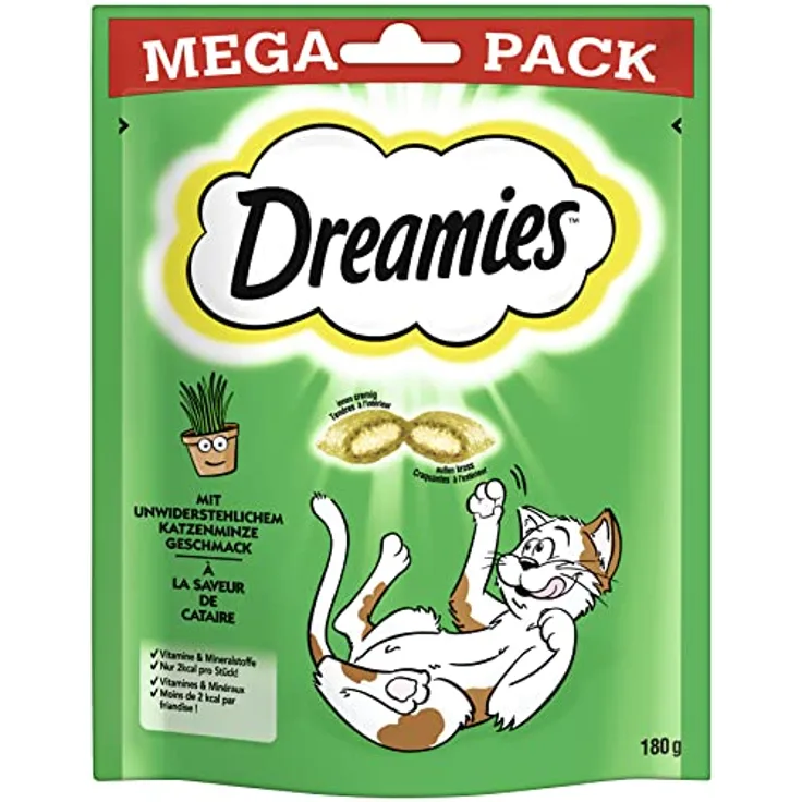 Dreamies Portionsbeutel Mega Pack, Katzensnacks mit Katzenminze Geschmack, 80g, ausgewogen und leicht verdaulich