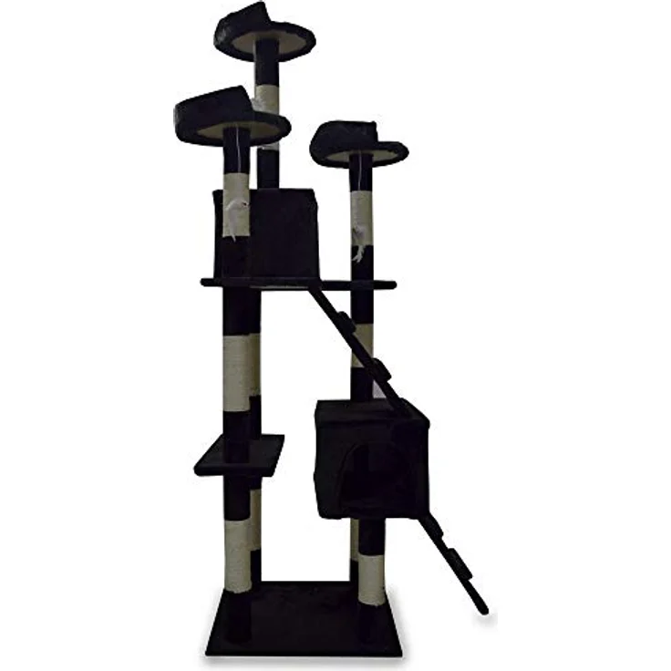 BITUXX XL Katzen Kratzbaum 170 cm, Katzenturm mit 3 Aussichtsplätzen und 2 Plüschhöhlen, Schwarz – Bild 4