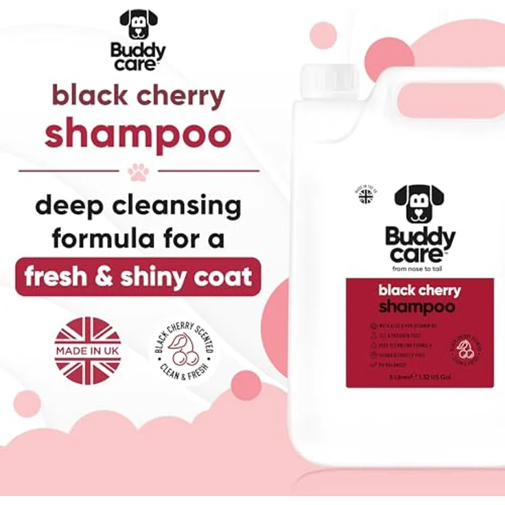 Buddycare Schwarzkirsch-Hundeshampoo, Tiefenreinigendes Shampoo für Hunde mit Aloe Vera und Pro-Vitamin B5, Fruchtiger Duft, 5L – Bild 2