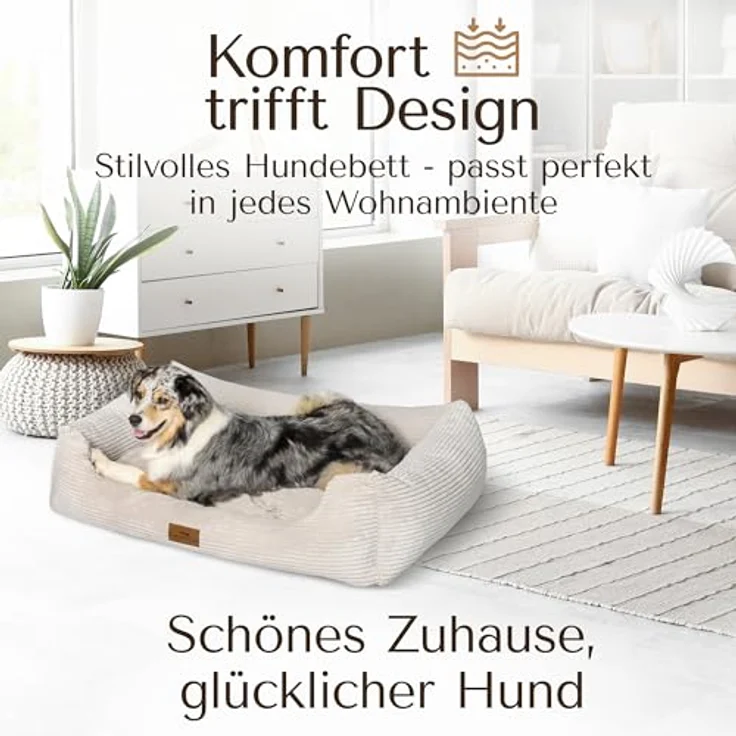 FREUDENTIER Orthopädisches Hundebett Cord, Waschbar, Ergonomisches Hundesofa mit herausnehmbarem Liegekissen, Beige, L – Bild 3